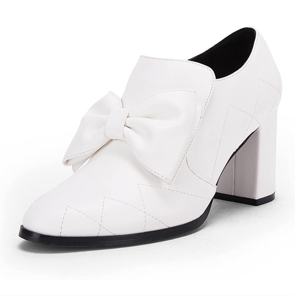 Coutgo Shoes - Womens Chunky Heel Ankle Boots Pointed Toe Booties Bow Slip On Stitch Suede Part